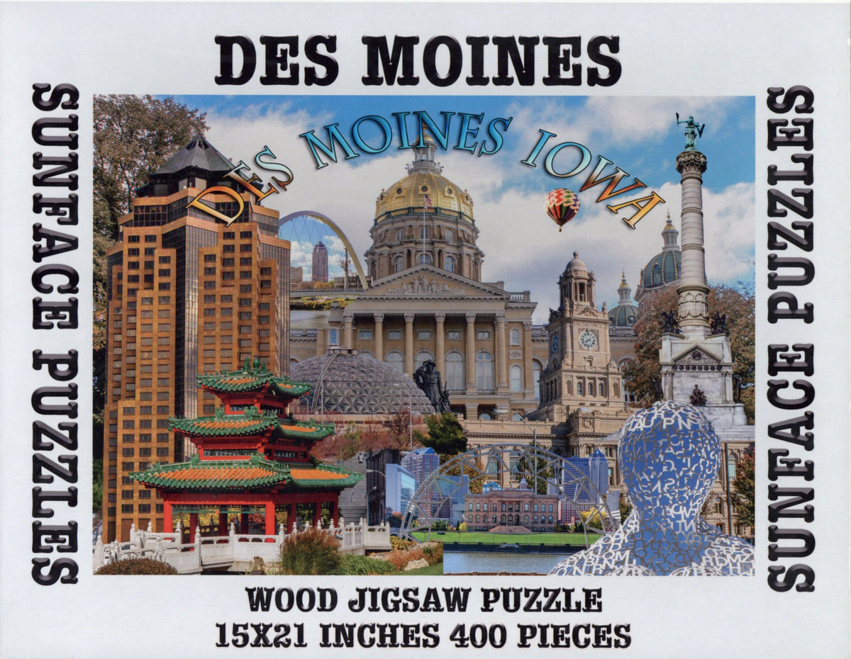 Sunface Puzzles: Des Moines: Wood Jigsaw Puzzle (400 Pieces)