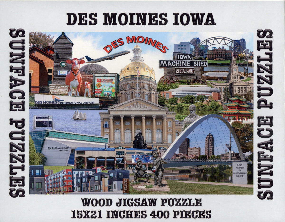 Sunface Puzzles: Des Moines Iowa: Wood Jigsaw Puzzle (400 Pieces)
