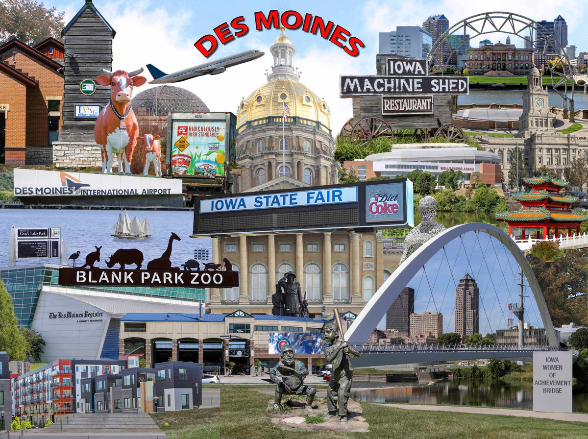Sunface Puzzles: Des Moines Iowa: Wood Jigsaw Puzzle (400 Pieces)